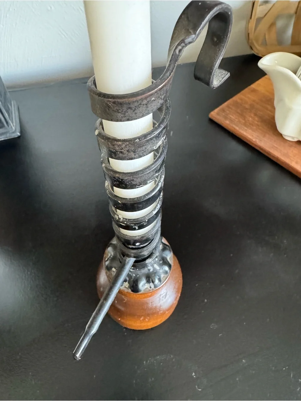 Vintage Rustic Hand-Twisted Candle Holder - Brown & Black